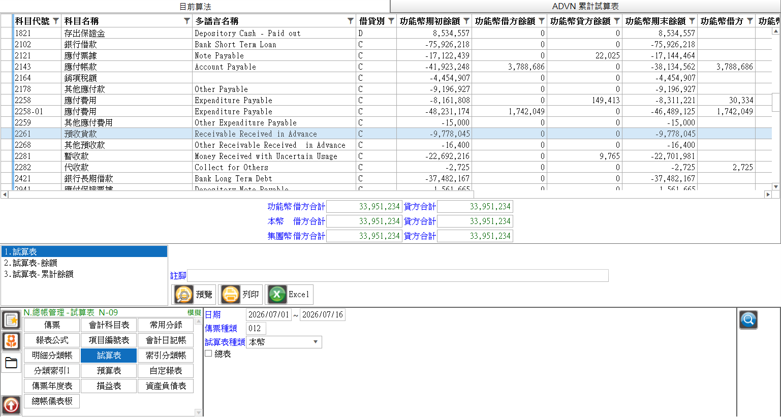 試算表查詢結果