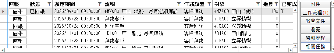 回報後的相關任務分頁